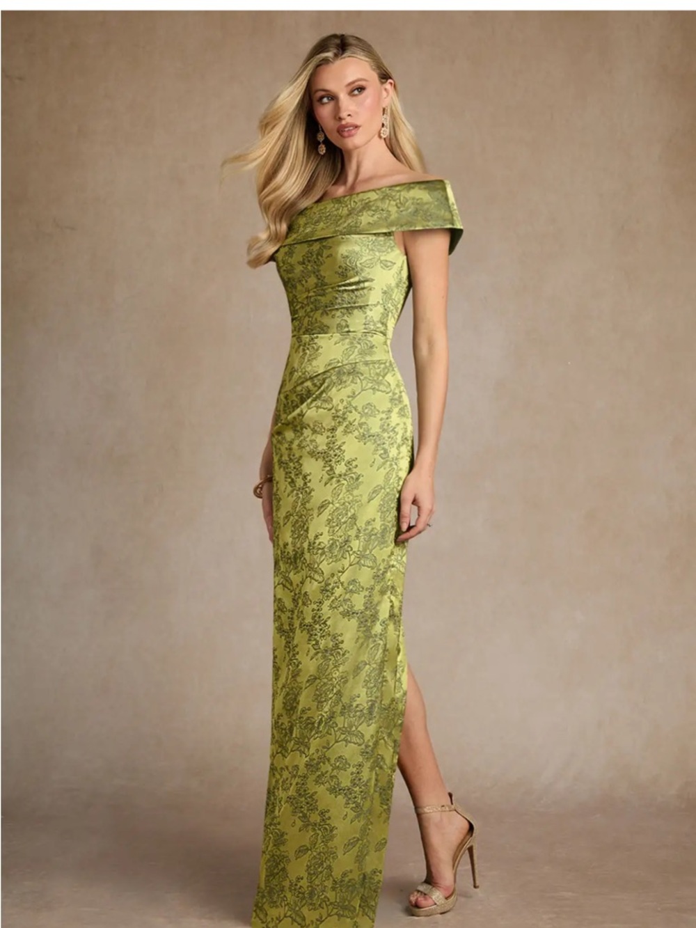 Azazie Kenosha - Olive Green Strapless Jacquard Evening Gown - Picture 3 of 9